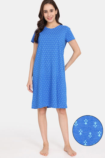 Buy Rosaline Rural Charm Knit Cotton Knee Length Nightdress - Princess Blue